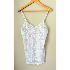 Vintage Lady Cameo Tank Top Womens Large Coquette Fairy Lace Sheer Cami Lingerie
